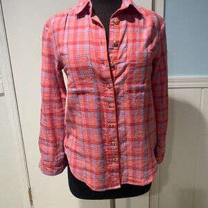 Anthropologie Pink Plaid Shirt